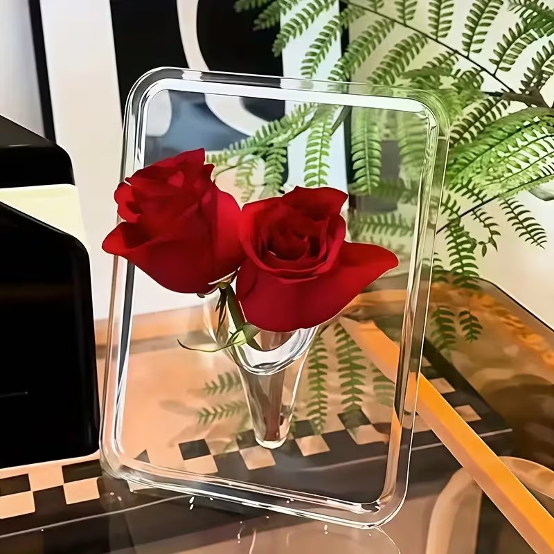 3D 투명 아크릴 액자 화분 화병 꽃병 생화 조화 꽃 사무실 책상 집 꾸미기 인테리어 소품 - 상세 이미지 5
