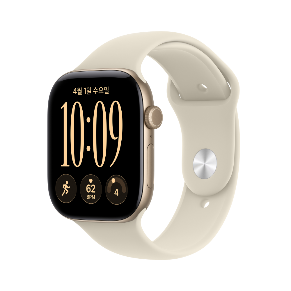 (1차 예약) 공식 애플워치 12 셀룰러 46mm 라이트 골드 알루미늄, 샌드 스포츠 밴드 (M/L) MJGC4KH/A - 상품 이미지