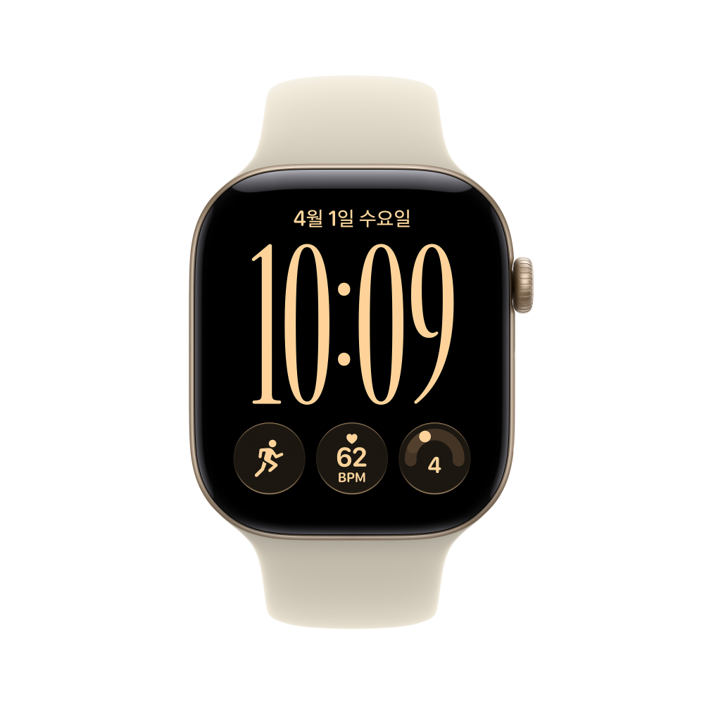 (1차 예약) 공식 애플워치 12 셀룰러 46mm 라이트 골드 알루미늄, 샌드 스포츠 밴드 (S/M) MJGA4KH/A - 상세 이미지 2