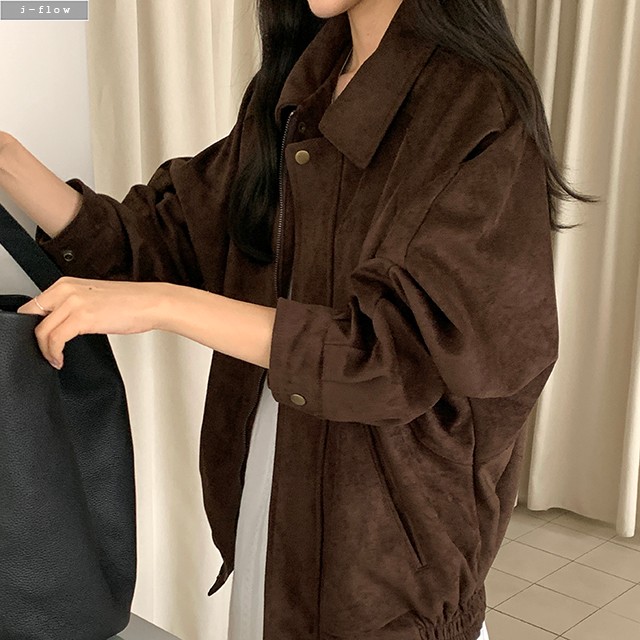 제이코 오버핏 스웨이드 블루종 자켓 2col 가을 봄 점퍼 카라넥 밑단밴딩 제이플로우 - 상세 이미지 3