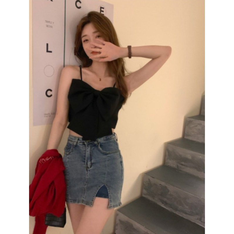 리본 끈나시 뷔스티에 섹시 티셔츠 나시 크롭 상의 파티 의상 홀복 화이트 L 52~57kg - 상세 이미지 4
