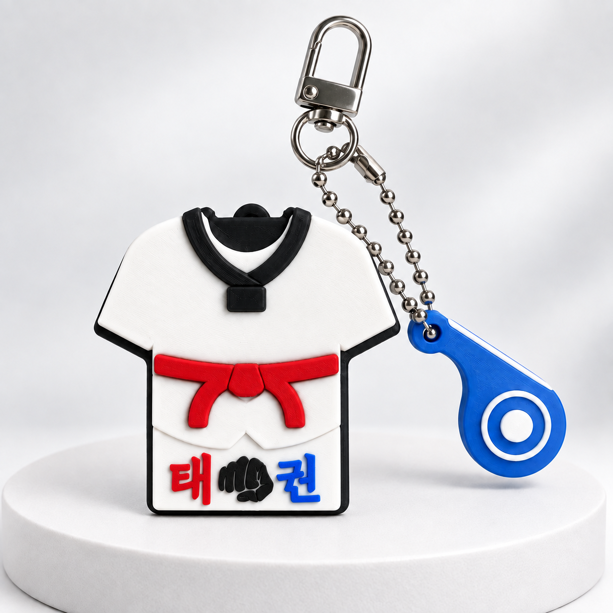 태권도 도복 유니폼 키캡 클리커 키링 이름 도장 주문제작 아이 가방고리 선물 - 메인 이미지