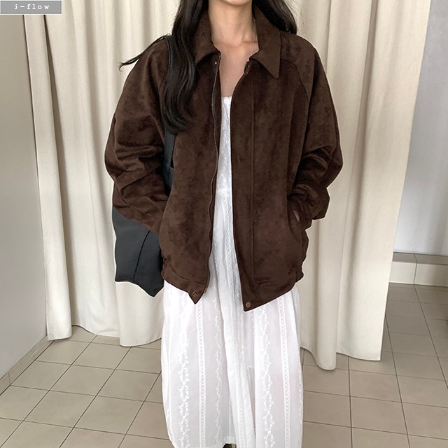 제이코 오버핏 스웨이드 블루종 자켓 2col 가을 봄 점퍼 카라넥 밑단밴딩 제이플로우 이미지 7