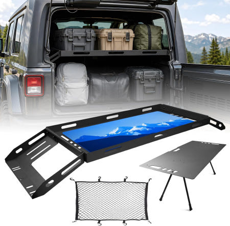 Wanderst [해외]400LBS 리어 트렁크 카고 랙 바스켓 Jeep Wrangler JK JL 20072026에 알루미늄 탈착식 디자인의 중장비용 강철 브래킷 오프로드 어드벤처 여행용 캠핑