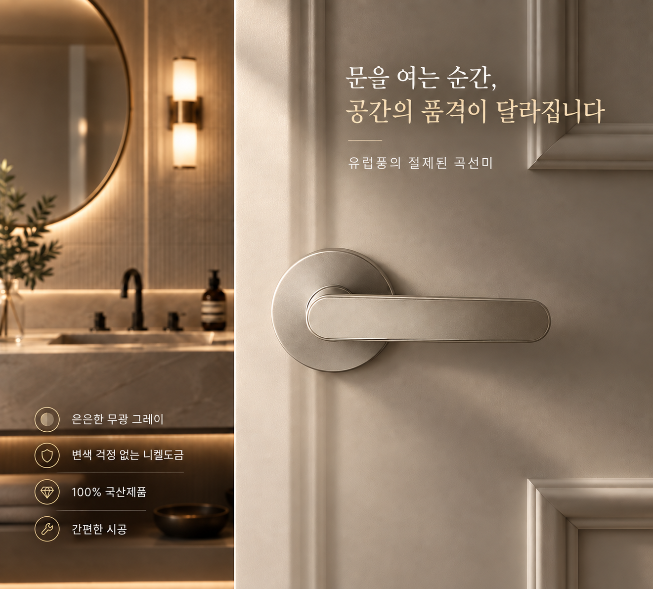 100% 국산 도체 클래식 무광그레이 방문손잡이 레버도어락 시공편리 이미지 3