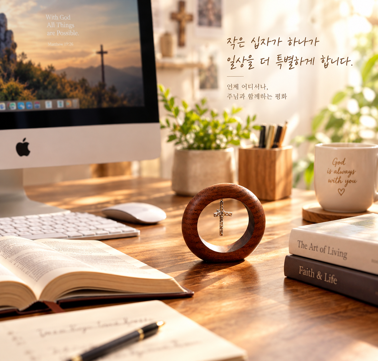 심상무 원목 탁상 차량용 십자가 천주교 기독교 교회 선물 나무 수제 성당 성물/ 장미목O형 - 상세 이미지 2