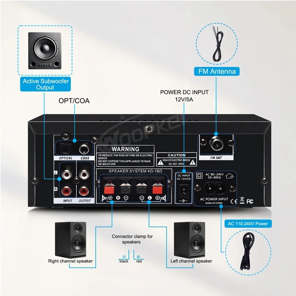 블루투스 미니 앰프 오디오 음향 앰프 매장용 Woopker 증폭기 AK55 900W 2.0채널 - 상세 이미지 5