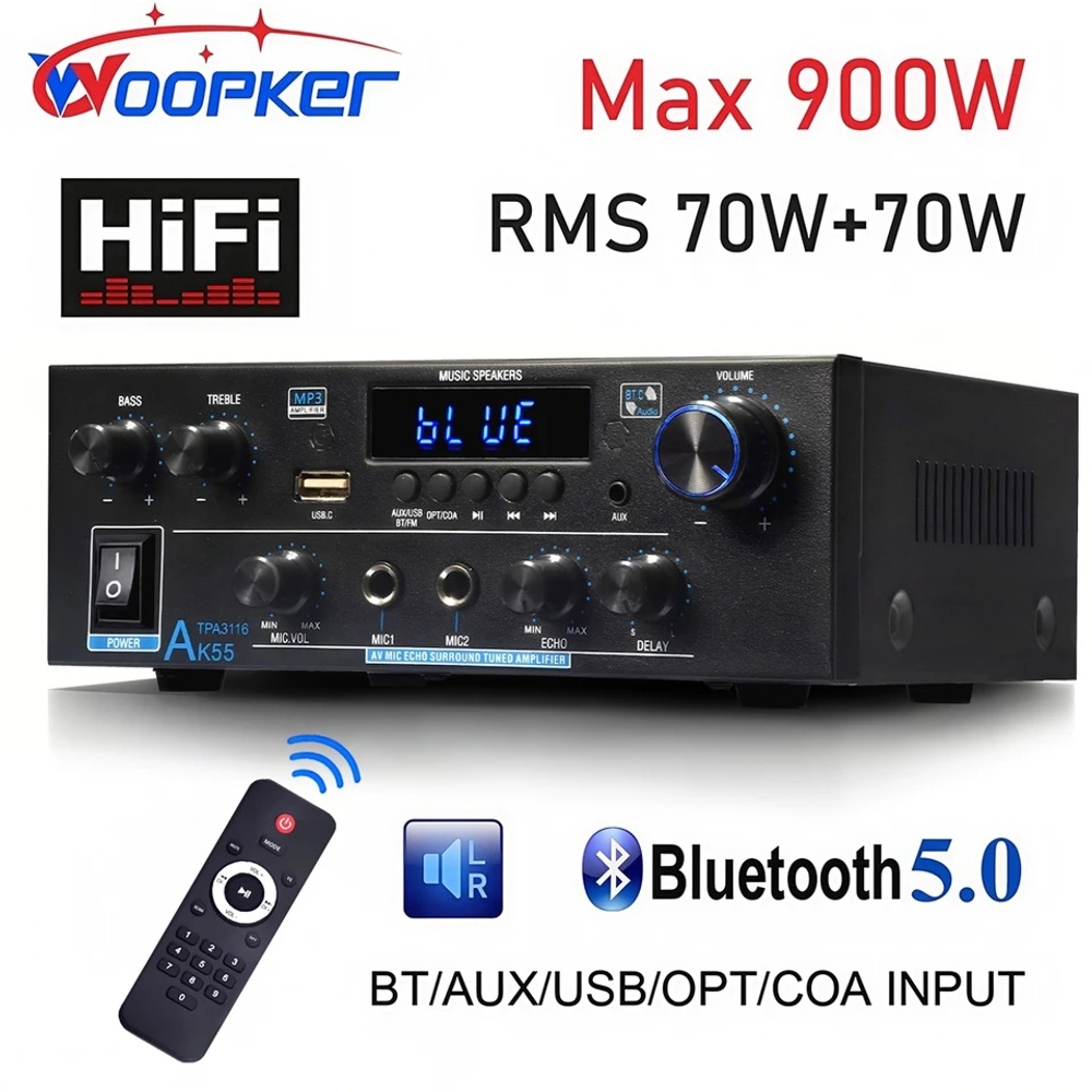 블루투스 미니 앰프 오디오 음향 앰프 매장용 Woopker 증폭기 AK55 900W 2.0채널 - 상품 이미지