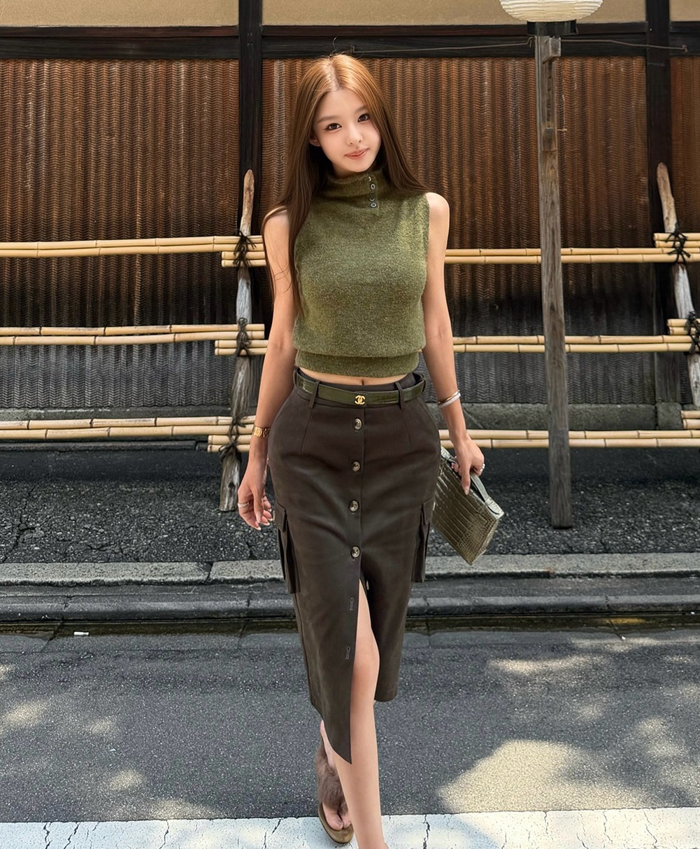 H라인 미디 레더 스웨이드 벨트 스커트 2type - 상품 이미지