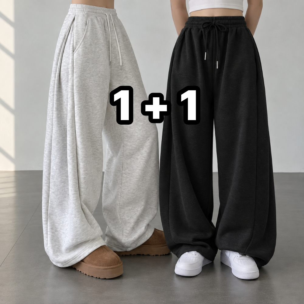 1+1 키작녀 핀턱 와이드 트레이닝 팬츠 커브드 밴딩 바지 - 상품 이미지