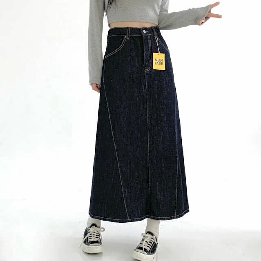 이염없는 논페이드 생지 데님롱스커트 롱청치마 A라인 밴딩 S,M,L - 상품 이미지
