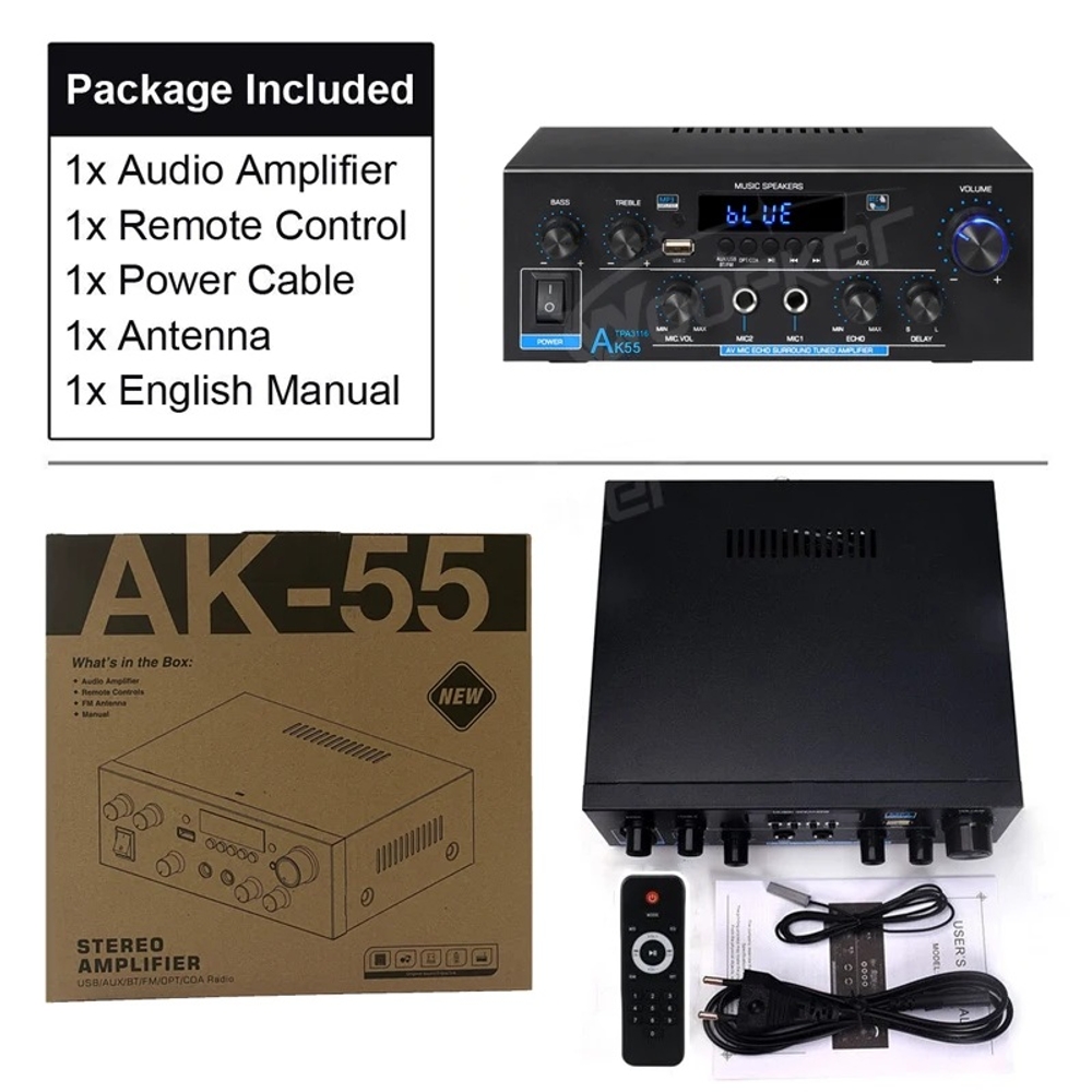 블루투스 미니 앰프 오디오 음향 앰프 매장용 Woopker 증폭기 AK55 900W 2.0채널 이미지 6