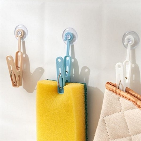 다용도 벽걸이 집게 6p 욕실 흡착 걸이 무타공 타일 - 상품 이미지