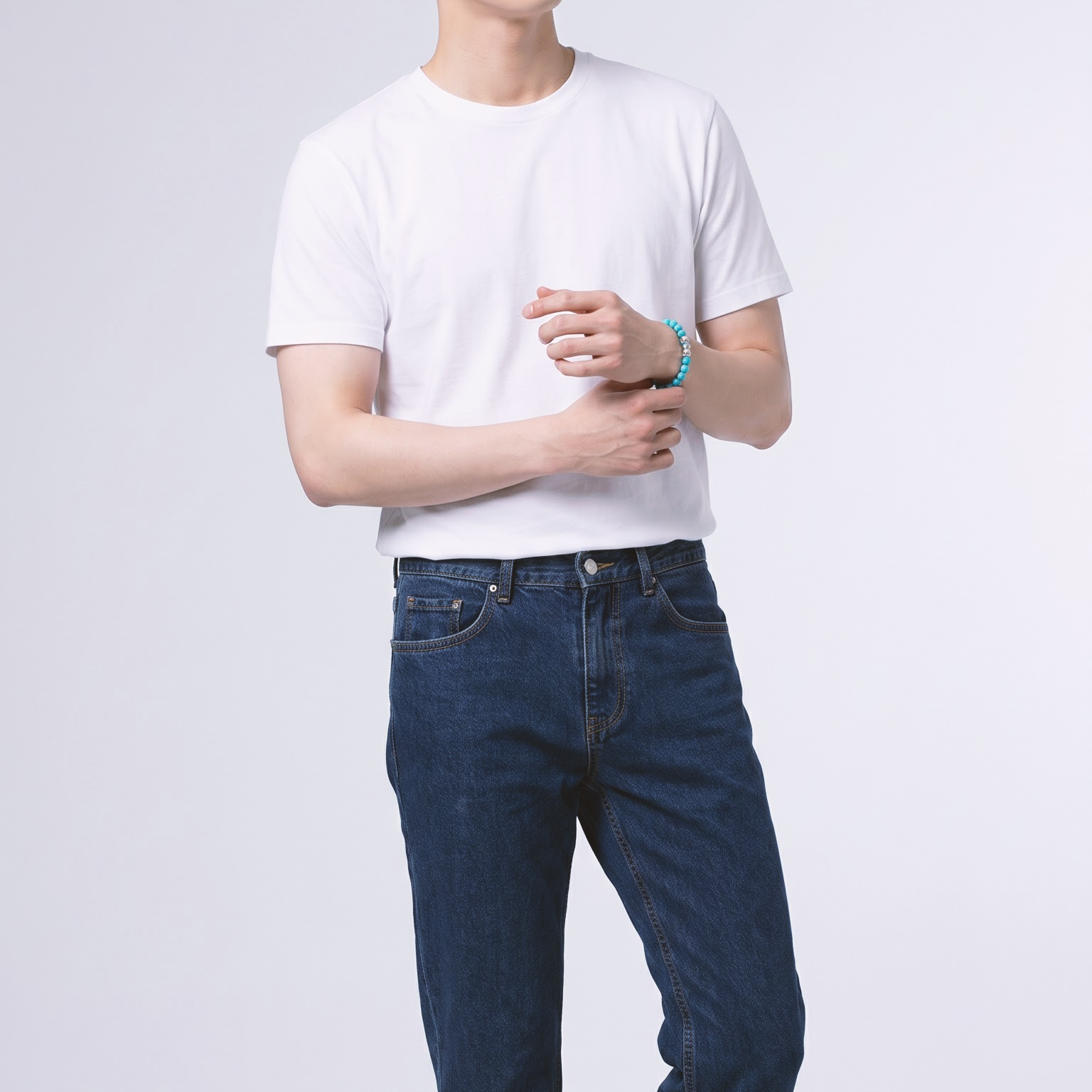 둔 은볼/터키석 믹스 팔찌 6mm (925실버) 이미지 6