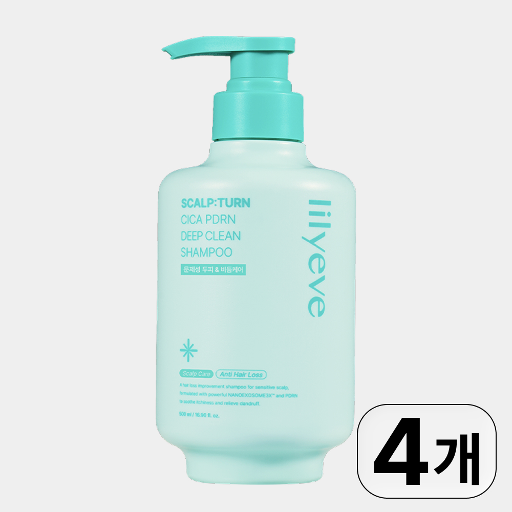 릴리이브 스칼프턴 시카 PDRN 딥클린 쿨링 샴푸 탈모 비듬 지성 두피 500g, 4개