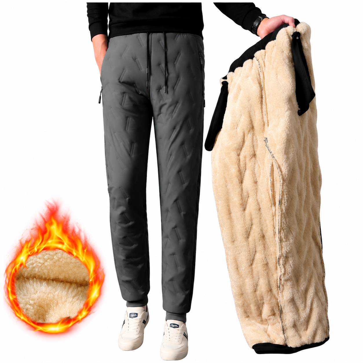 남성 패딩바지 겨울 융털 조거 일자 바지 - 상품 이미지