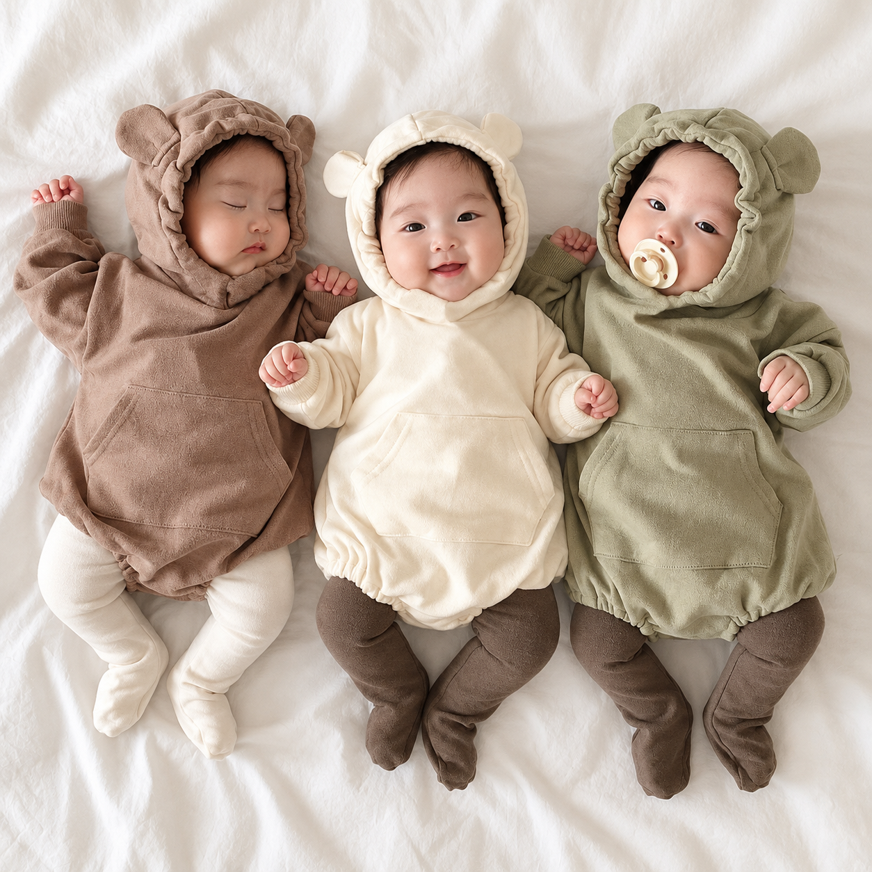 빠빠 달달곰슈트 곰돌이 모자 일체형 아기 바디슈트 모자달린 남아 여아