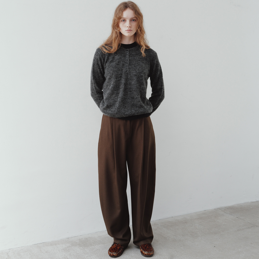 [르] wool barrel pants (brown) - 상품 이미지