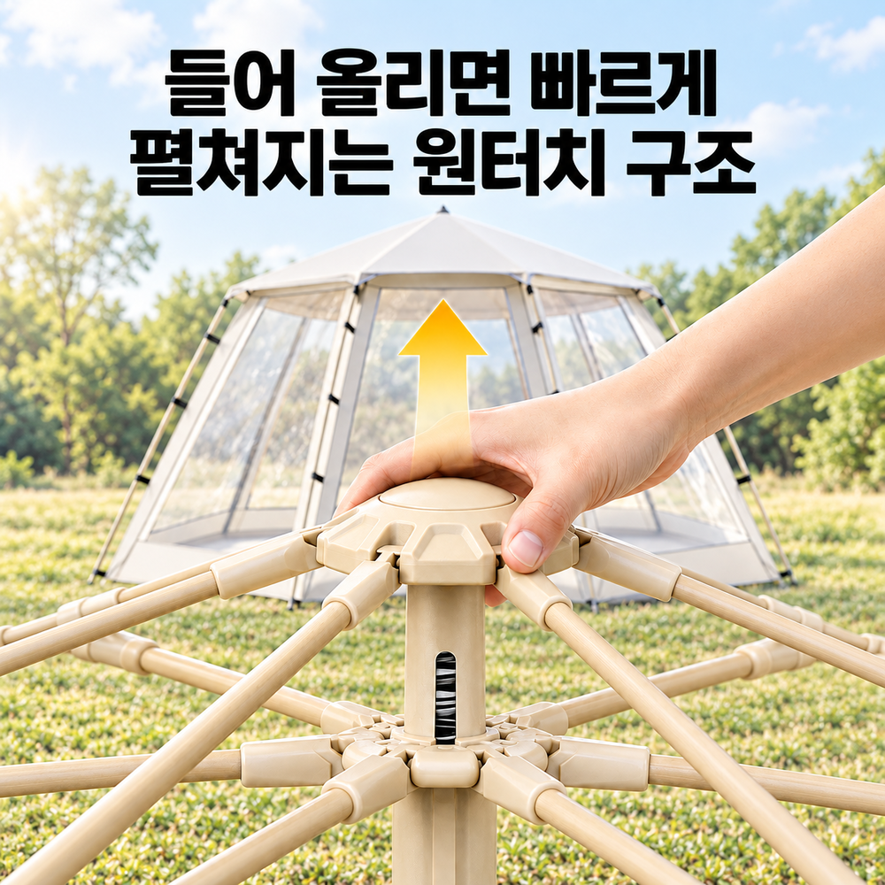 투명텐트 투명천막 바람막이 테라스 pvc 원터치 쉘터 대형 3-4인용+방습매트, 베이지 - 상세 이미지 3