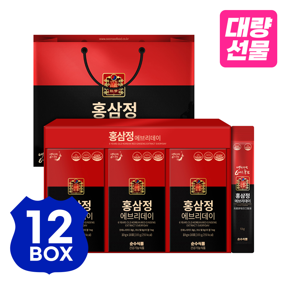 [대량선물] 12박스 6년근 홍삼정 홍삼스틱 진액 진세노사이드 7mg 건강기능식품 순수식품 - 상품 이미지
