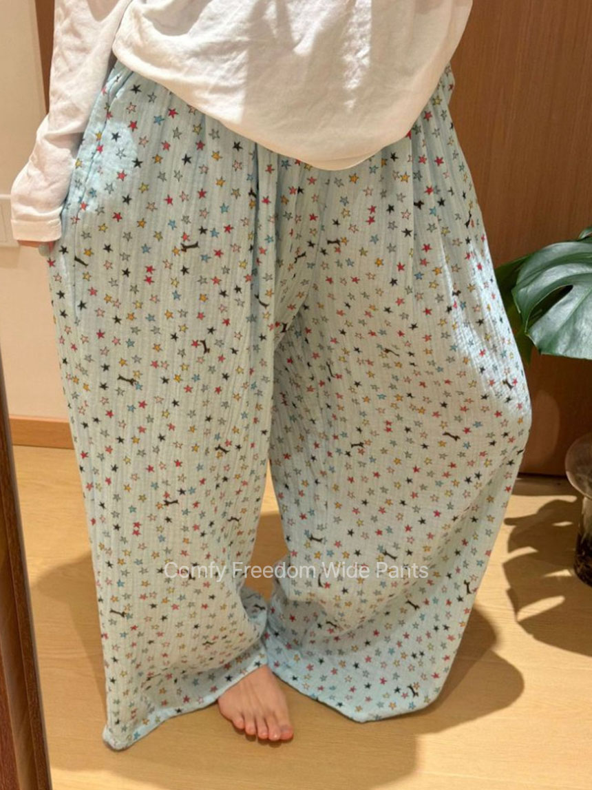 17종 빅사이즈 순면 잠옷바지 빈티지 보헤미안 에스닉 거즈면 프리덤 와이드 홈웨어 팬츠 상품 이미지
