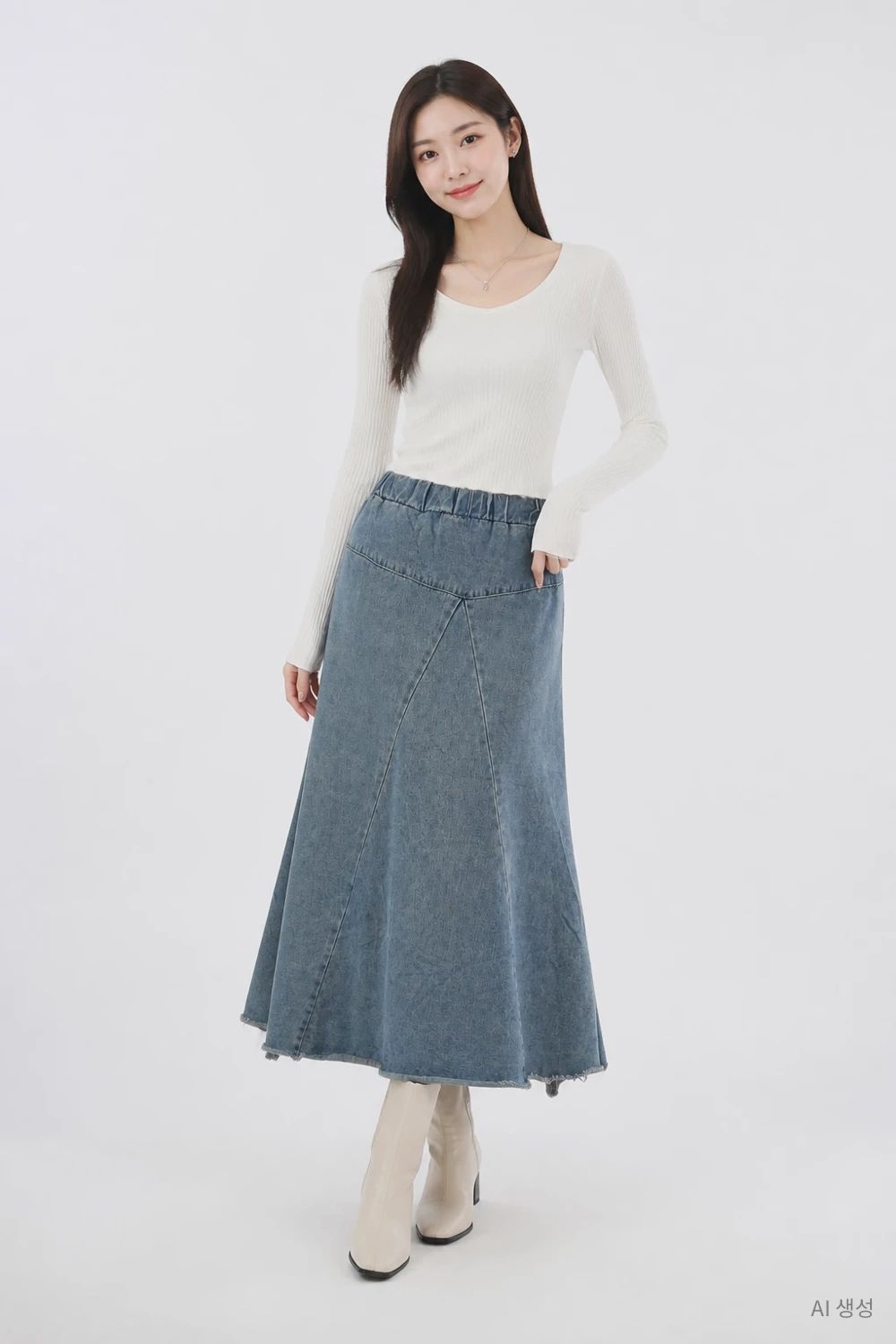 블루 여자 27인치 데님 스커트 O5386 - 메인 이미지