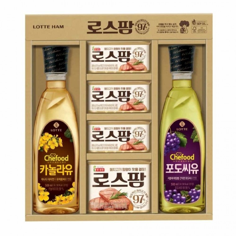 롯데햄 로스팜97 프리미엄 3호 (ECO 포장) 바베큐햄 스팸선물세트 통조림햄 - 상품 이미지