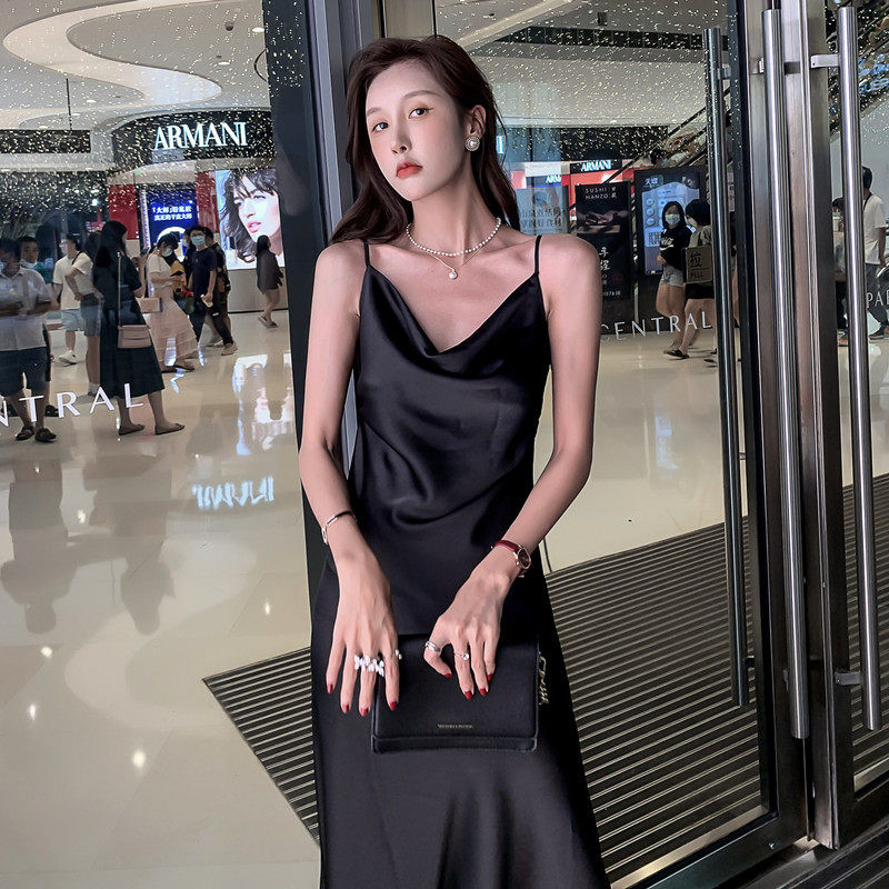 실크 원피스 빅사이즈 여름 민소매 나시 슬립 여성 슬림핏 이너 맥시 롱 드레스 샴페인 XS 이미지 8