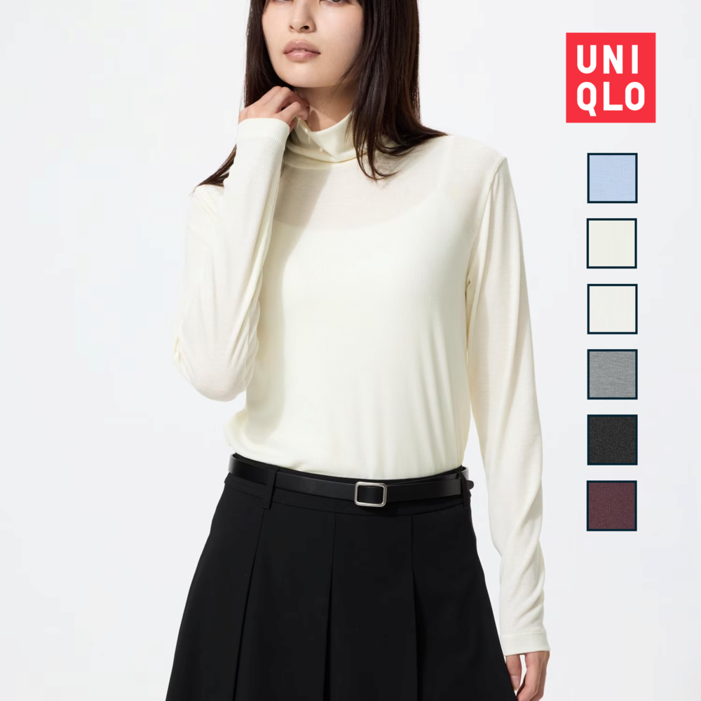 유니클로 시어리브 터틀넥 티셔츠 여성 목폴라 긴팔 간절기 가을 겨울 이너 무지 기본 목티 - 상품 이미지