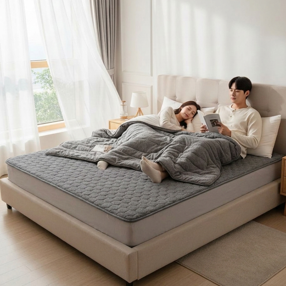 한일온열기 전자파없는 차단 전기매트 캠핑 전기요 전기장판 탄소 워셔블 2인용 150x200 블랙 - 상품 이미지