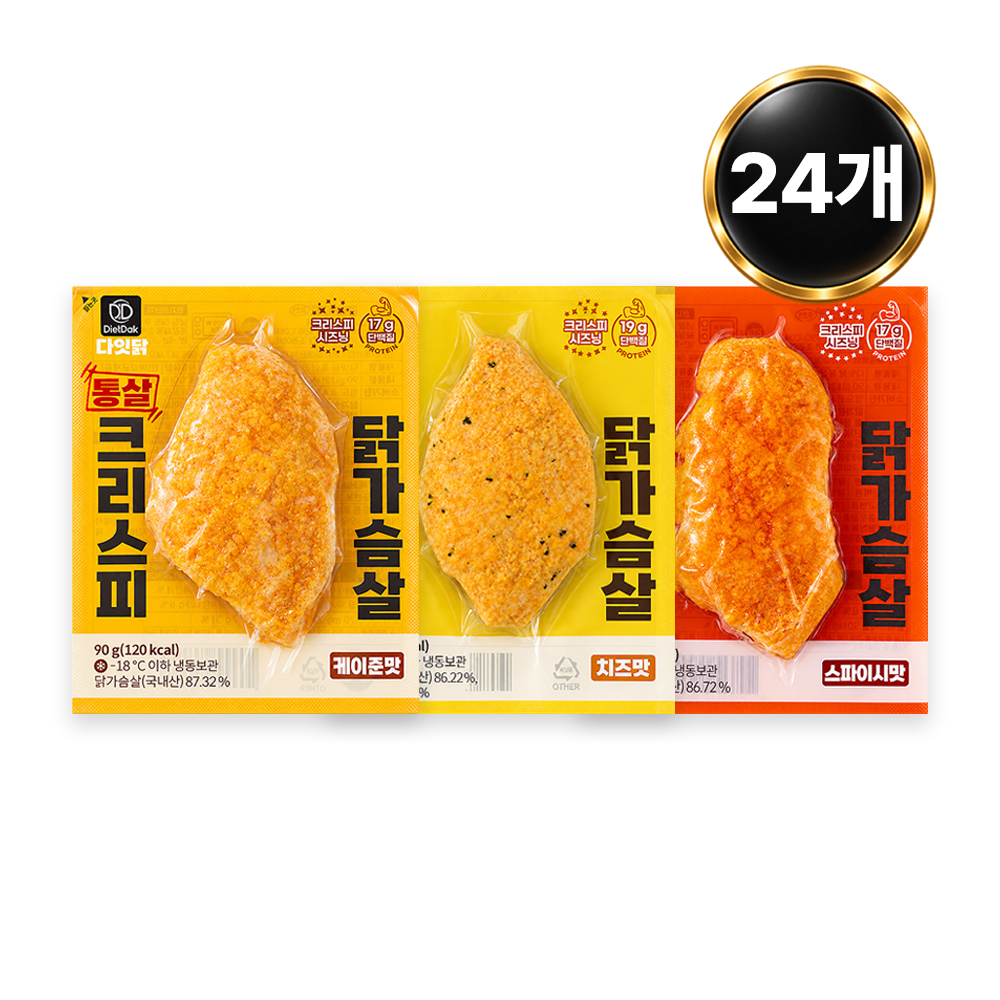 [핫세일] 다잇닭 통살 크리스피 닭가슴살 3종 혼합, 90g, 24개 - 상품 이미지