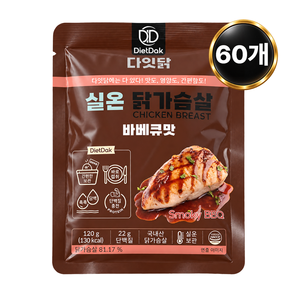 다잇닭 실온 닭가슴살 바베큐맛, 120g, 60개 - 상품 이미지