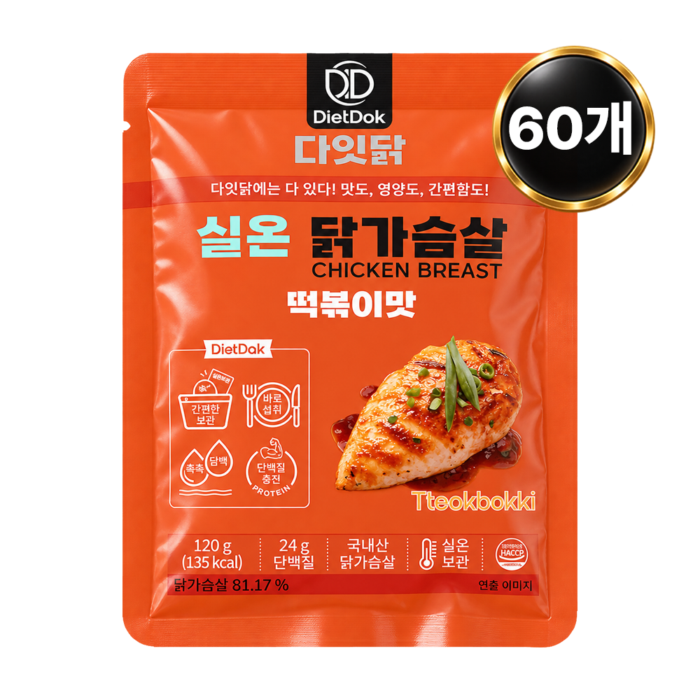 다잇닭 실온 닭가슴살 떡볶이맛, 120g, 60개 - 상품 이미지