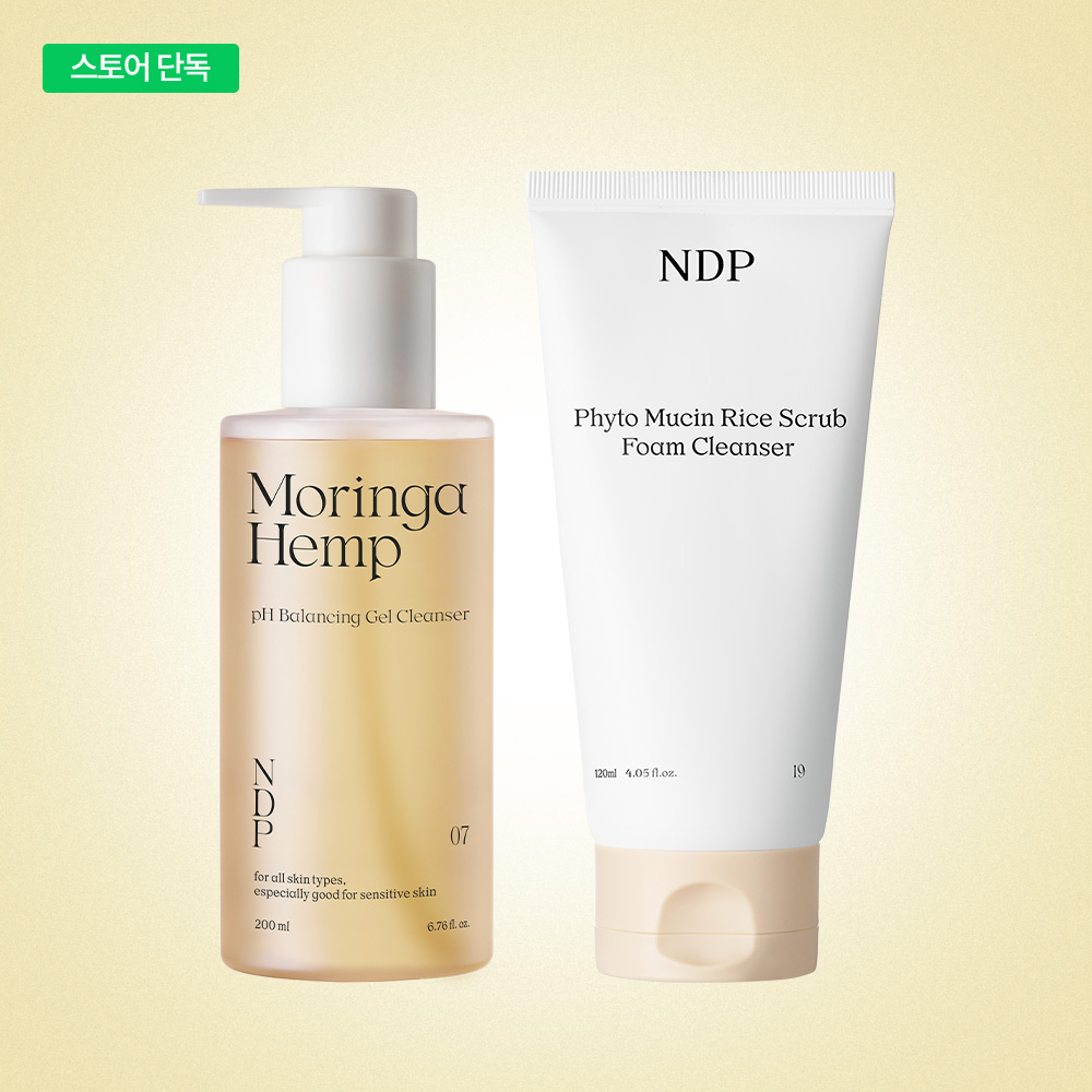 엔디피 NDP 약산성 젤 클렌저 200ml + 피토뮤신 쌀 스크럽 클렌징 폼 120ml 2종 세트 - 상품 이미지