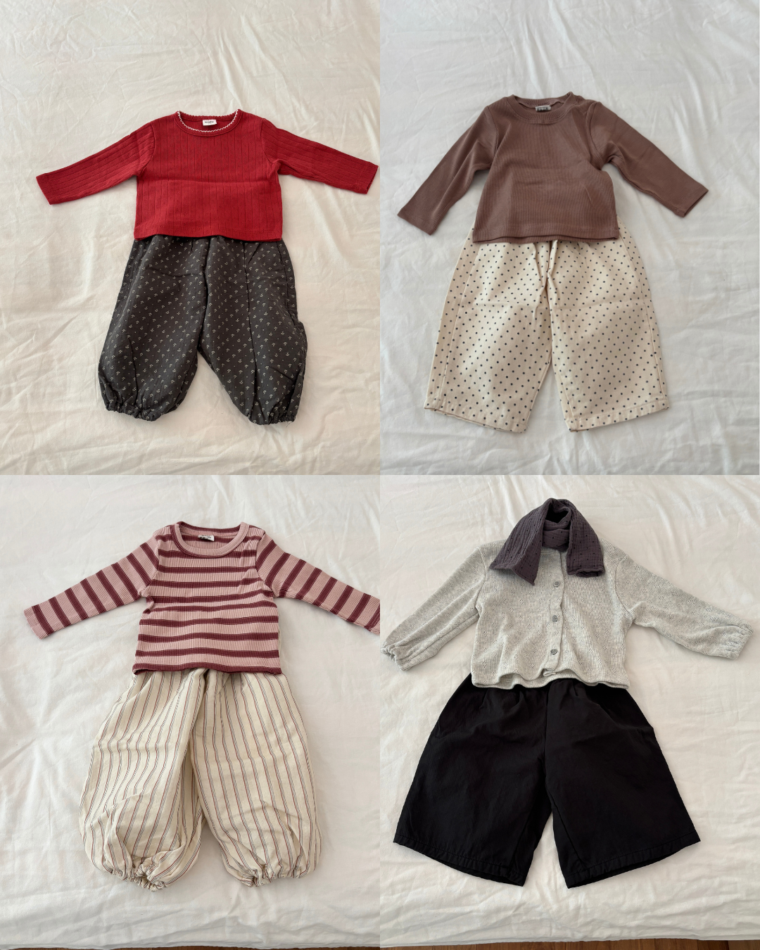 아기 유아 가을 외출복 등원룩 티셔츠 바지 가디건 스카프 - 상품 이미지