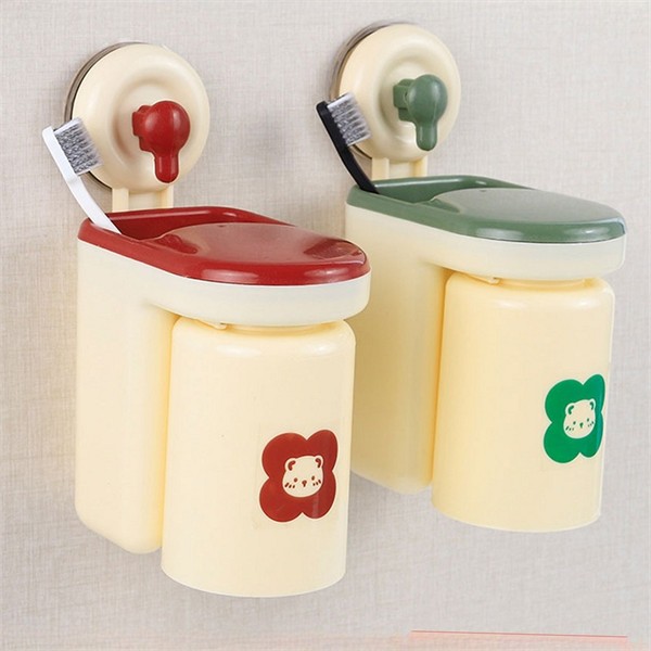 흡착식 욕실 칫솔 컵걸이 벽걸이 칫솔 양치 컵 거치대 물빠짐 - 상품 이미지