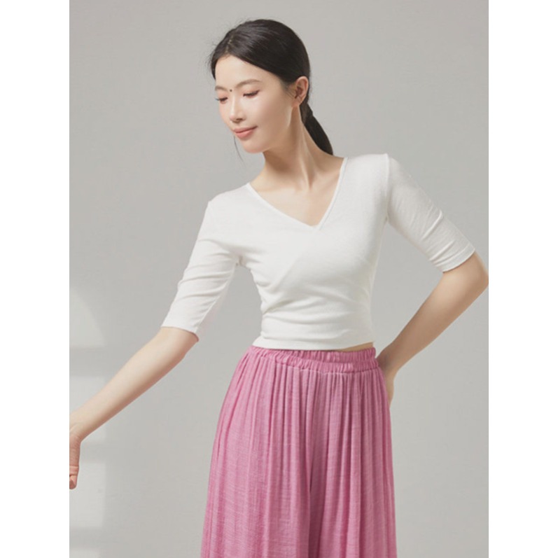 무용 연영과입시복 V넥 연습복 반팔 발레 뮤지컬 현대무용 타이업 레오타드 댄스웨어 - 상세 이미지 3