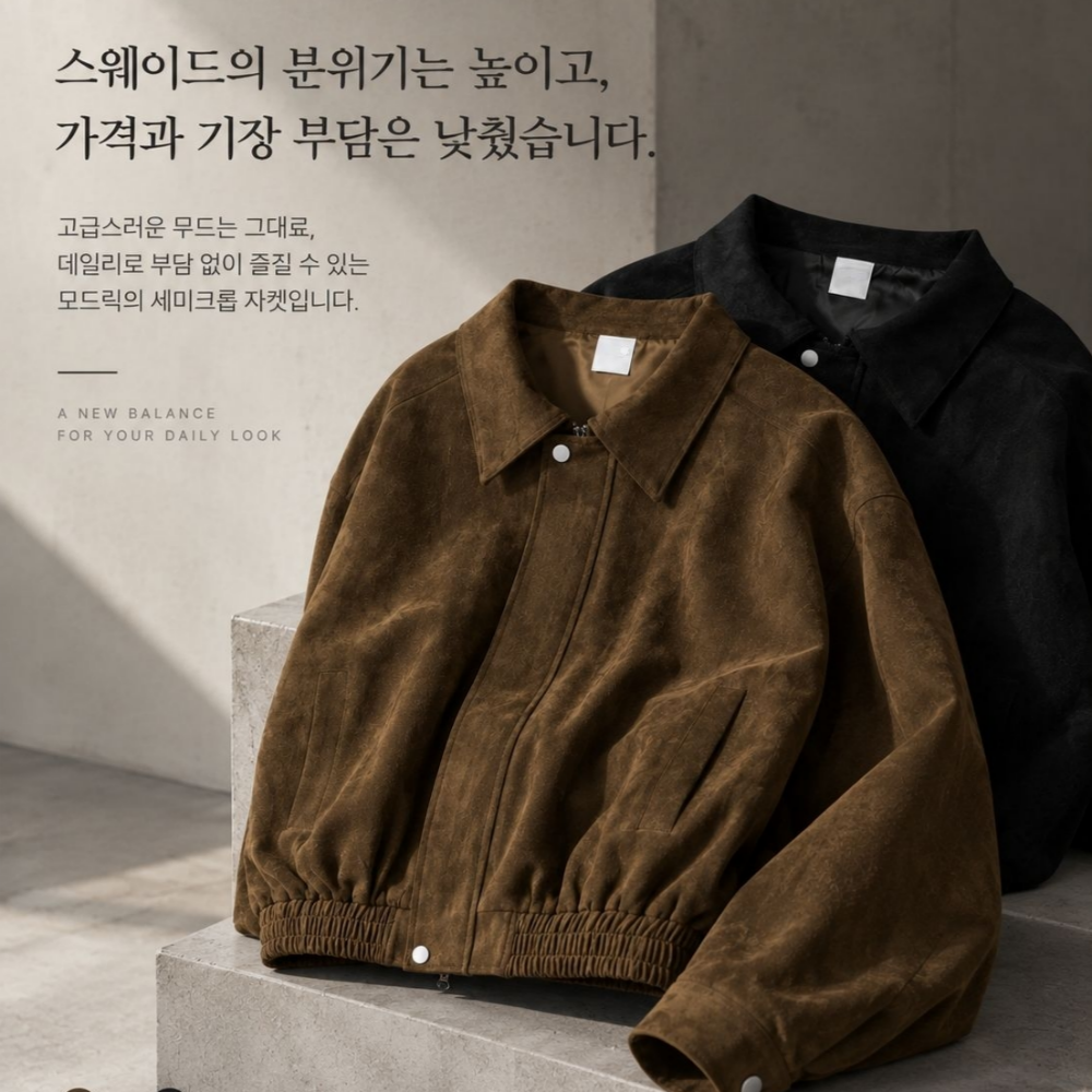 남자스웨이드자켓 남자크롭자켓 가을 봄 간절기 트러커 블루종 재킷 - 상세 이미지 2