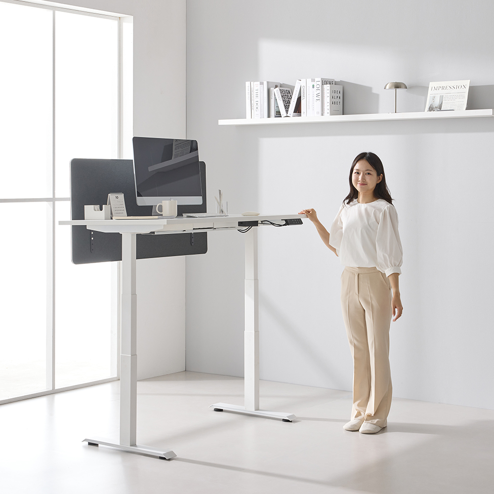 티에스퍼니처 라이즈 모션데스크 높이조절 전동책상 스텐딩 1400x600mm, 화이트+라운드/화이트 이미지 4