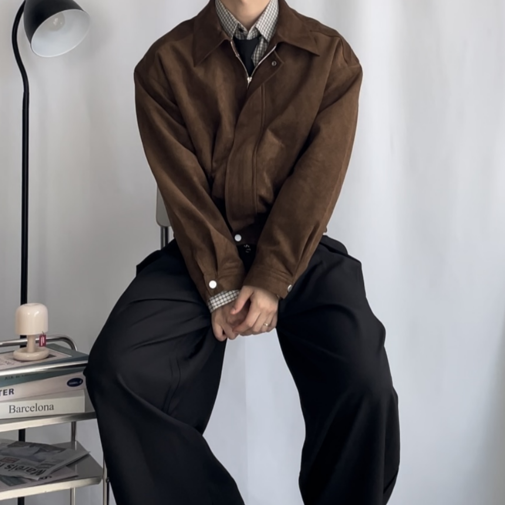 남자스웨이드자켓 남자크롭자켓 가을 봄 간절기 트러커 블루종 재킷 - 메인 이미지