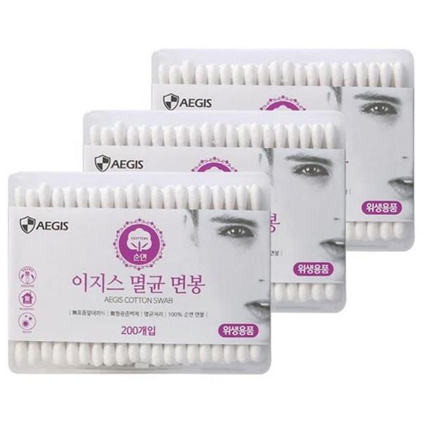 메이크업 성인용 면봉 200개입 x 3개 무표백 순면 면봉 대용량 가정용 - 상품 이미지