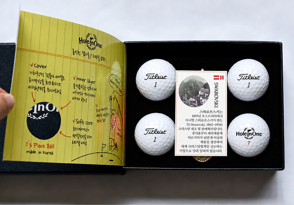 홀인원 타이틀리스트 Pro V1 화이트 3구 홀인원볼 1구 크리스털 볼마커 선물세트 - 상세 이미지 3