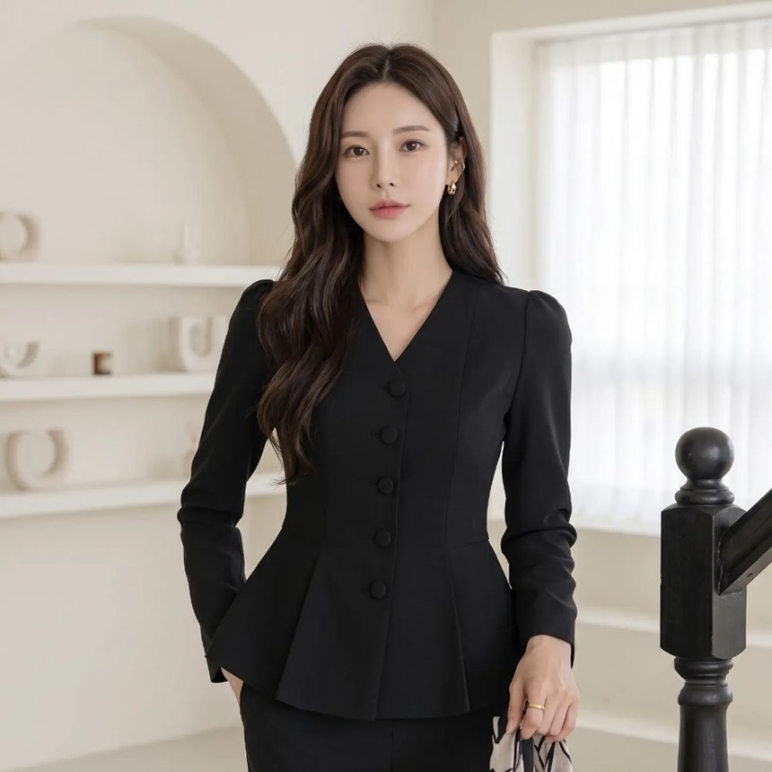 스카프set 브이넥 노카라 페플럼 자켓 여성스러운 유니크 정장재킷 하객룩 77가능