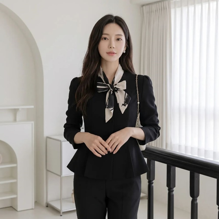 스카프set 브이넥 노카라 페플럼 자켓