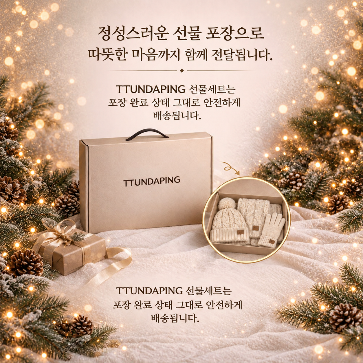겨울 방한 모자 목도리 터치장갑 3종세트 남녀공용 선물포장 - 상세 이미지 2
