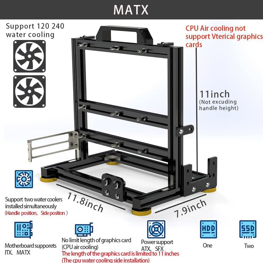 PC 크리에이티브 조립 프레임 테스트 벤치, 케이스, 알루미늄 메인보드 DIY 컴퓨터 오픈 ITX MATX/EATX 랙, 에어 케이스 섀시(MATX) ATX ITX 상품 이미지