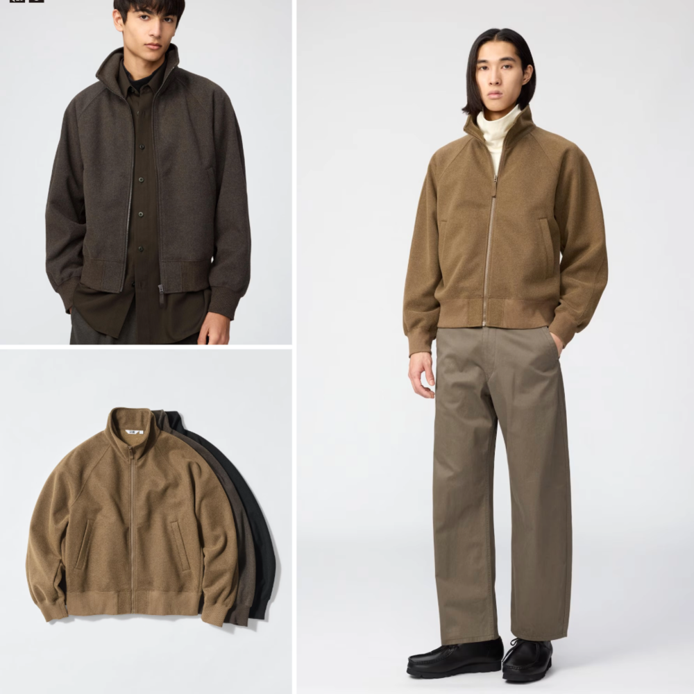 유니클로 브러시드 풀집 블루종 26FW 가을 스웨이드 미니멀 카라 집업 자켓 - 메인 이미지