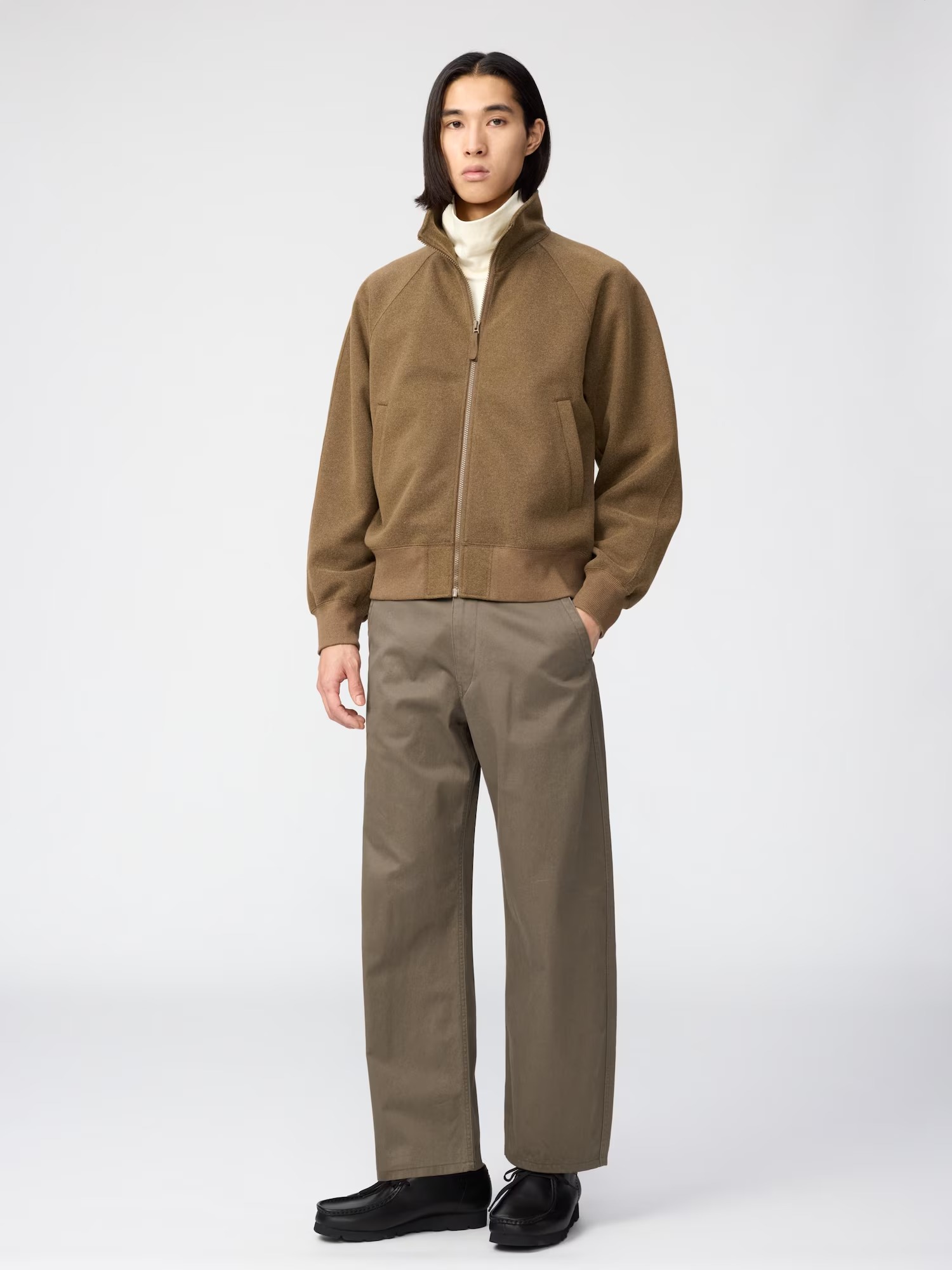 유니클로 브러시드 풀집 블루종 26FW 가을 스웨이드 미니멀 카라 집업 자켓 - 상세 이미지 5