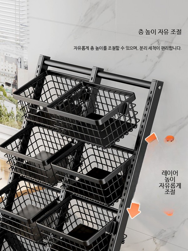 이동식 철제 트롤리 수납선반 주방 세탁실 베란다 틈새 정리함 바퀴형 3단 다용도 진열대 - 상세 이미지 2