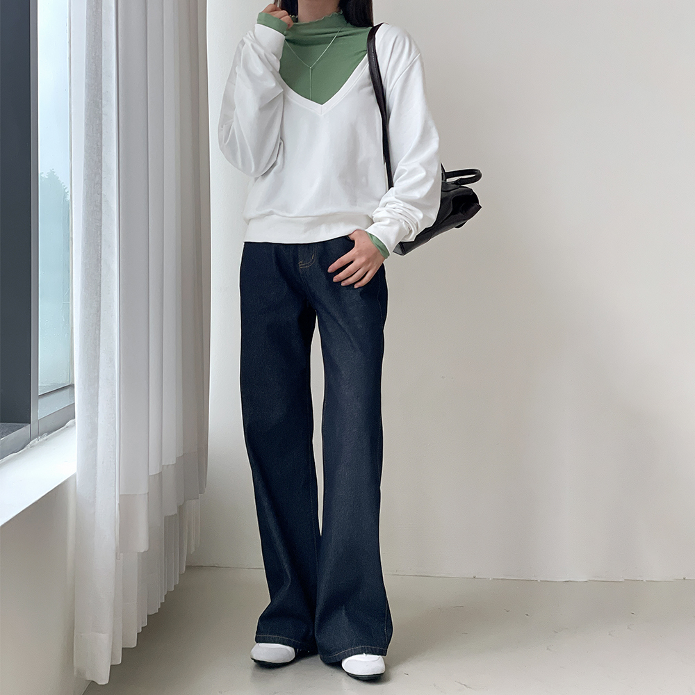1+1 논페이드데님 생지데님 세미와이드청바지 진청 흑청 이미지 8